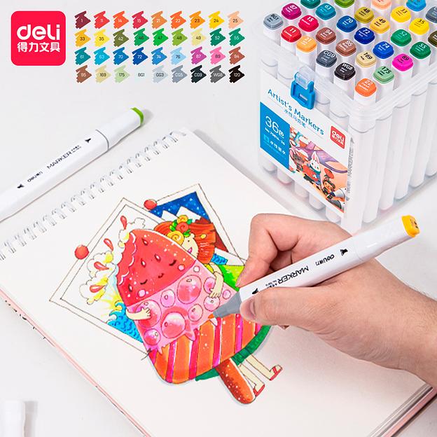 Набор маркеров для скетчинга Deli 70816-36 скошенный пиш. наконечник 12цв. пластиковая коробка фото 2