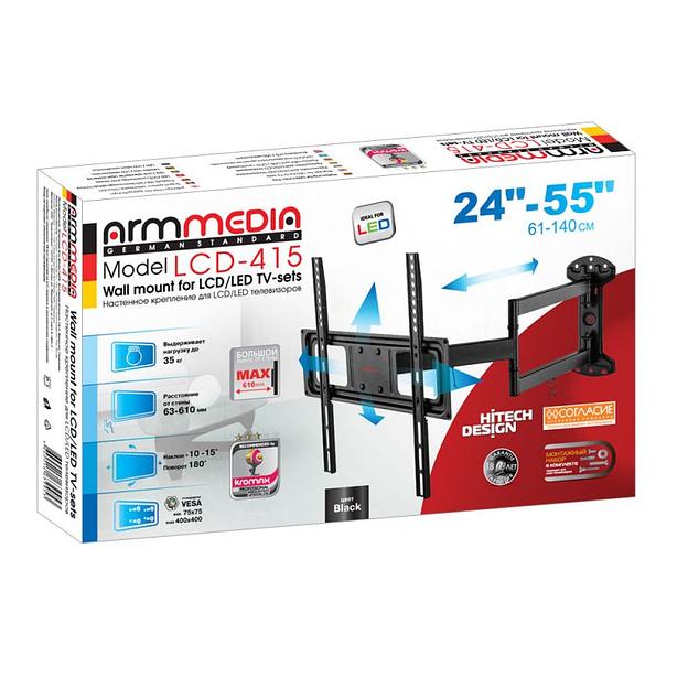 Кронштейн для телевизора Arm Media LCD-415 черный 24"-55" макс.35кг настенный поворотно-выдвижной и наклонный фото 4