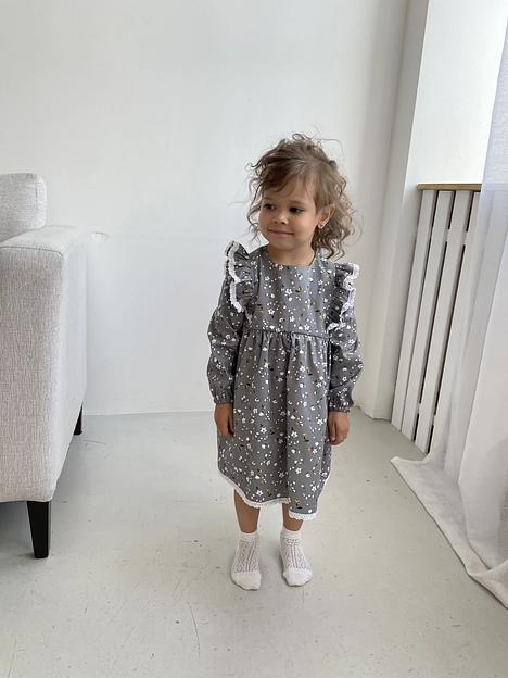 Платье MINI DI «Кристи» цветочки на сером, арт.120/450 ОПТ фото 2