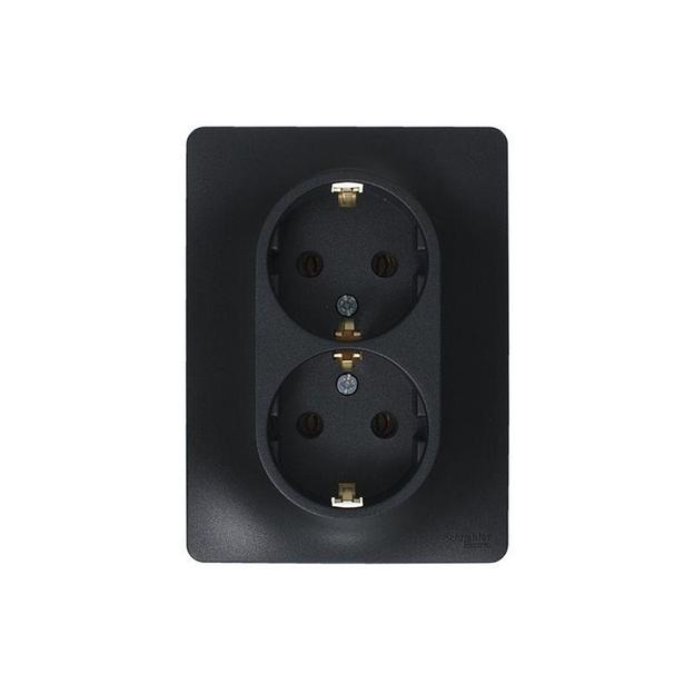 Розетка 2-м Glossa 16А с заземл. в сборе антрацит SE GSL000724 фото 1