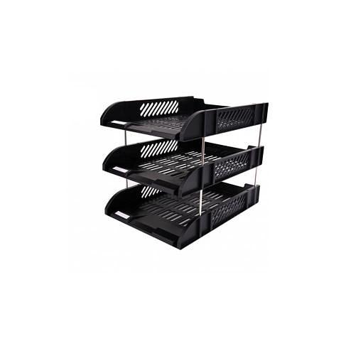 Лоток для документов горизонтальный, 3-х рядный, пластик, черный, DELI фото 1