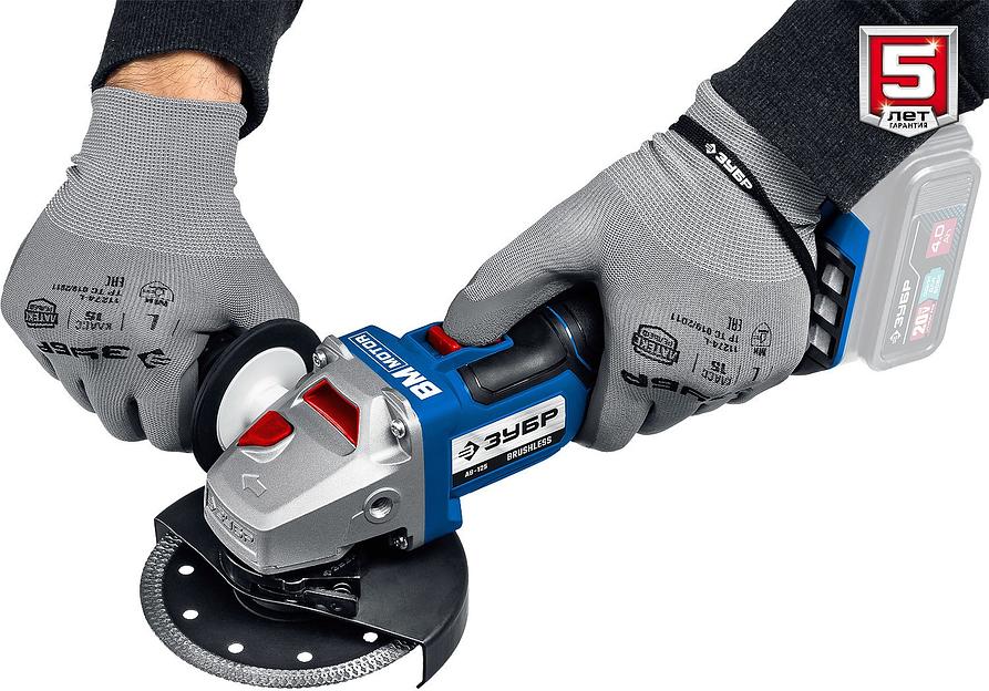 Углошлифовальная машина Зубр AB-125 10000об/мин рез.шпин.:M14 d=125мм без АКБ фото 3