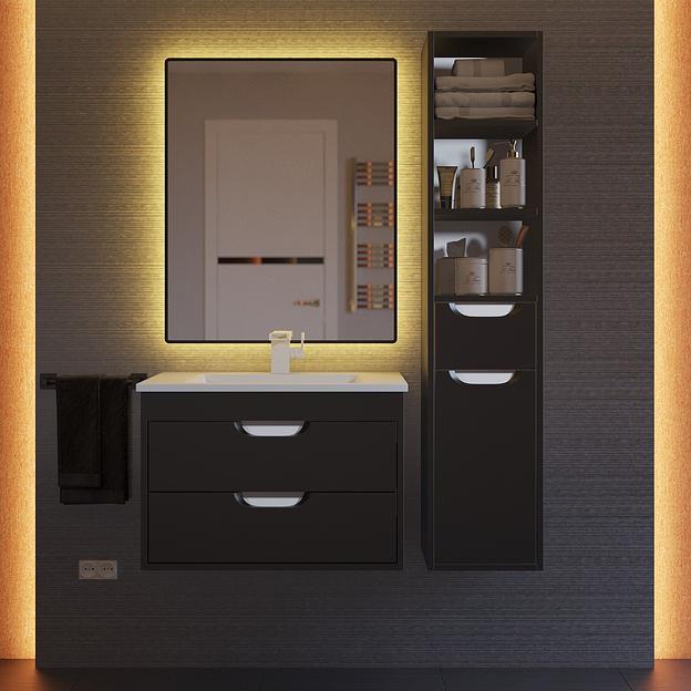Тумба с раковиной для ванной Uperwood Modul 65 см, подвесная, матовая, черная фото 9