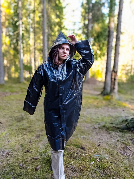 Плотный дождевик на липучках шитый, чёрный фото 1