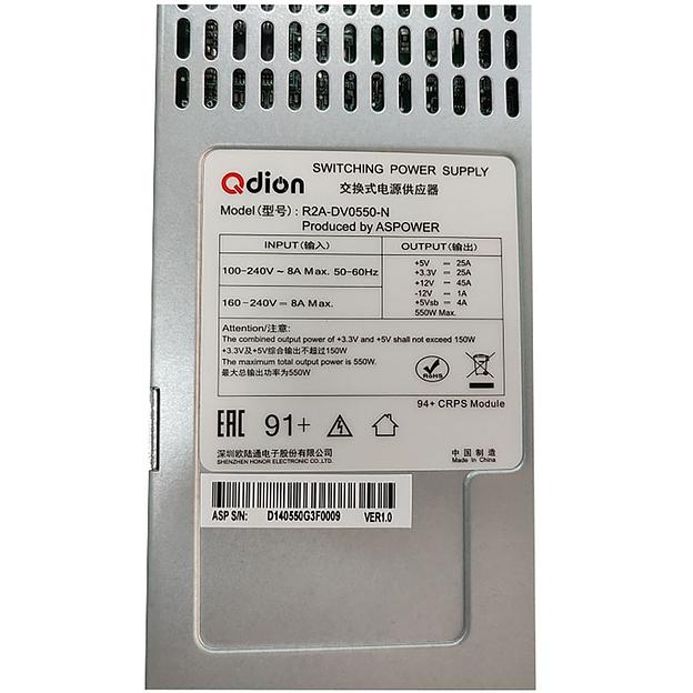 R2A-DV0550-N-H 2U Redundant 550W (ШВГ=77.5*84*225mm), 80+ Gold, Oper.temp 0C~50C, AC/DC Dual input, 2x U1A-D10800-DRB CRPS modules + PBD frame (ASPower) RTL {4} фото 2