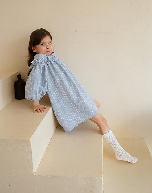 Платье MINI DI «Ева» горох на пыльно-голубом, муслин, арт.270/2100 ОПТ фото 3