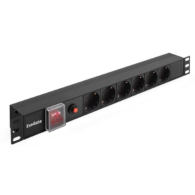 Exegate EX280830RUS Блок розеток ExeGate ServerPro PDU-19H605 Al-6S-C14-SW-O, 19",1U,алюм, 6Schuko, С14, защ перегр фото 1