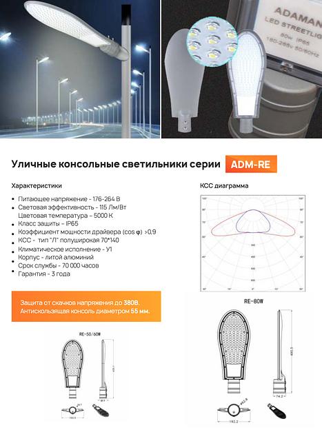 Уличный консольный светильник Адамант ADM-RE 60 Вт ОПТ фото 2