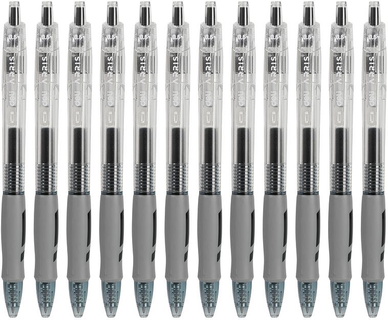 Набор ручек гелев. автоматическая Deli Arris (EG09-BK-P) прозрачный/серый d=0.5мм черн. черн. кор.карт. (12шт) резин. манжета фото 4