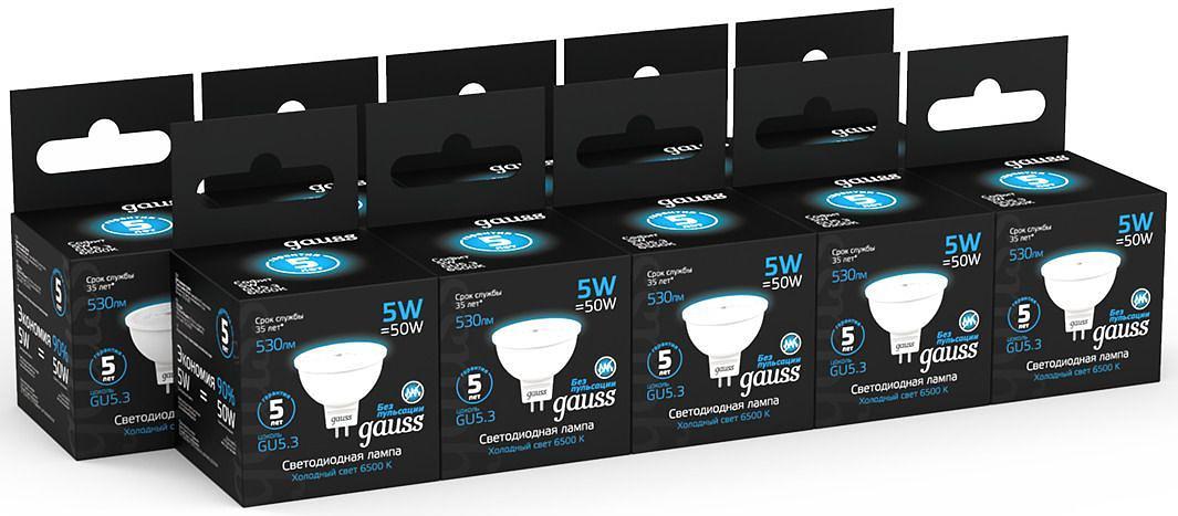 Лампа светодиодная Gauss 101505305 5Вт цок.:GU5.3 рефлек. 220B 6500K св.свеч.бел.хол. (упак.:10шт) фото 5
