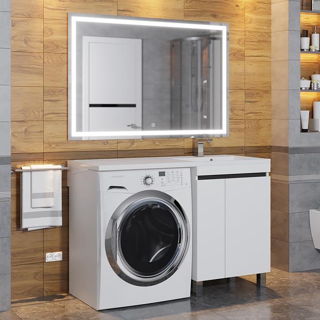 Тумба под стиральную машину Uperwood Magenta, 60 см, напольная, белая/графит, с дверцами фото 5