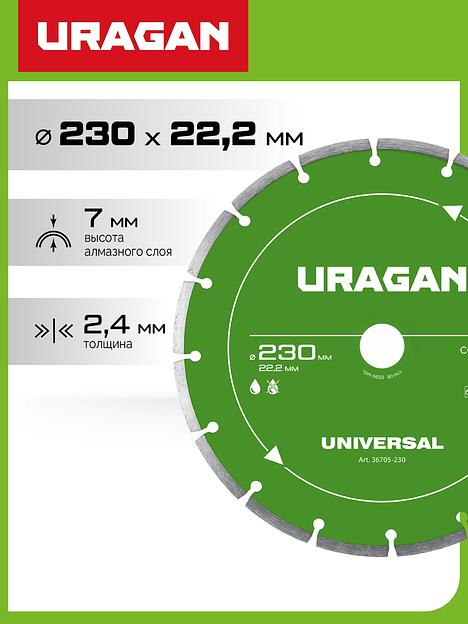 URAGAN UNIVERSAL 230 мм, диск алмазный отрезной сегментный (36705-230) фото 2
