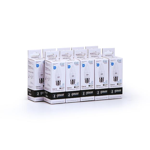 Лампа светодиодная Gauss Elementary 6Вт цок.:E27 свеча 220B 4100K св.свеч.бел.нейт. C37 (упак.:1шт) (33226) фото 4