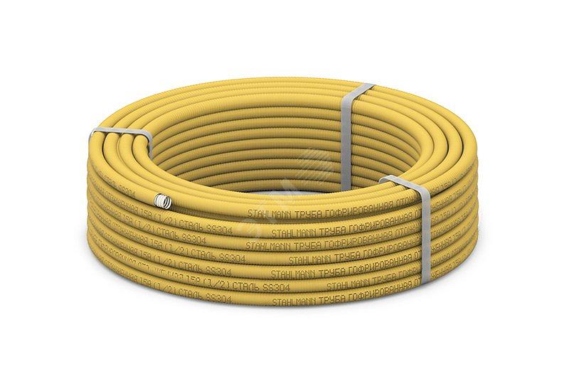 Труба гофр. из нерж.стали SS304 20A, отожженная в оболочке желтая, 30м фото 1