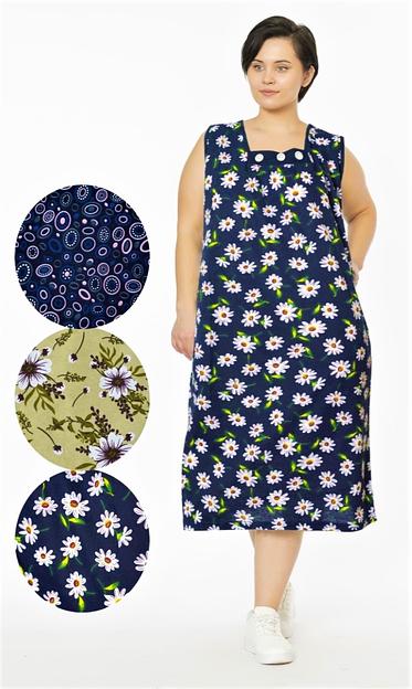 Сарафан женский на широких лямках, с декоративными пуговицами и карманами. Принт, большой размер (48-56), Опт фото 1