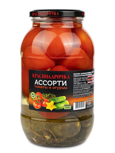 Ассорти томаты, огурцы в заливке «Краснодарочка», 1500 гр, опт фото 1