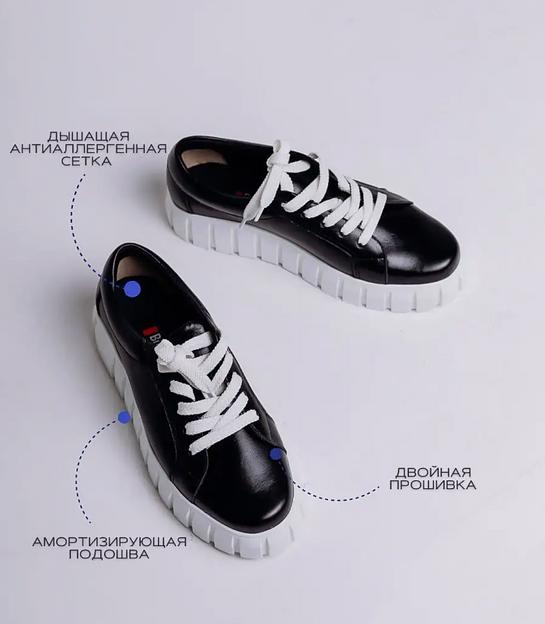 Кеды кожаные BuzShoes черные на высокой подошве ОПТ фото 2
