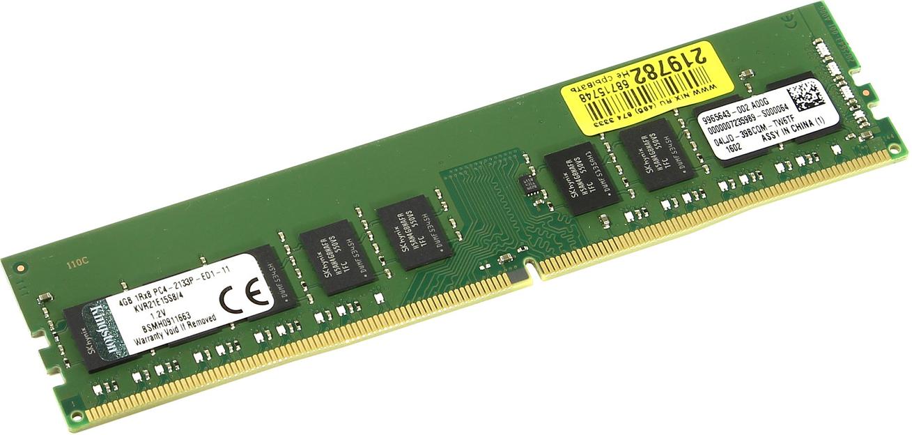 Модуль памяти Kingston 4GB 2133MHz DDR4 ECC CL15 DIMM 1Rx8 (KVR21E15S8/4) фото 1