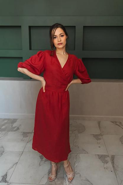 Льняное платье на запах фото 1