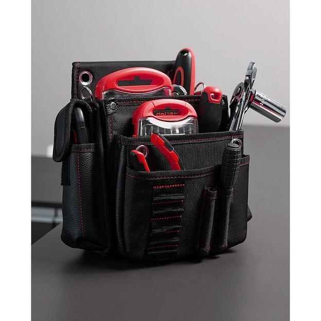 Ящики, сумки для инструментов Deli Поясная сумка монтажника Deli DL5865 250 x 250 x 110мм, 7 карманов, ткань Оксфорд 1680D, кожанные боковые карманы фото 4