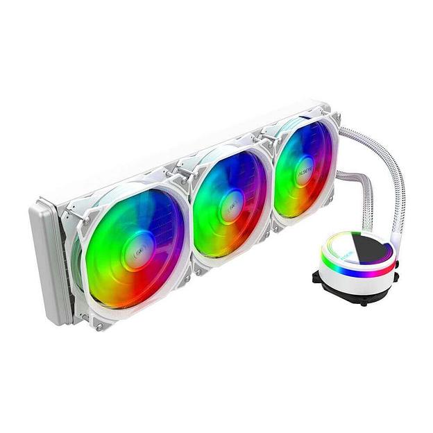 Жидкостное охлаждение Alseye M360, х3x120мммм, 600~1800rpm, 4-pin, Al, белый/RGB, 67.6CFM, 37дБ, INTEL 1200/115x/775/2066/2011/1366, AMD AM5/AM4/AM3(+)/AM2(+)FM1, помпа: 2600rpm, графитовый подшипник (AS.02.01.0003) фото 1