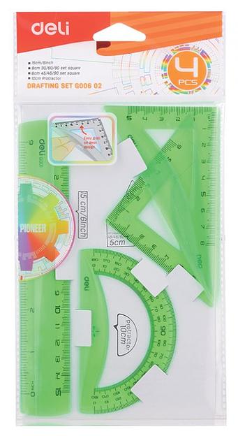 Набор для чертежей Deli EG00602 корпус ассорти в компл.:линейка 15см/прямоуг.2шт фото 4