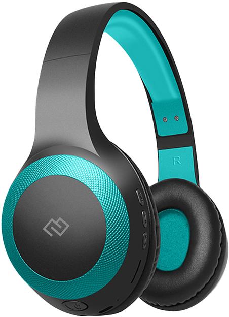 Гарнитура накладные Digma BT-15 черный/голубой беспроводные bluetooth оголовье (BT-15BLB) фото 1