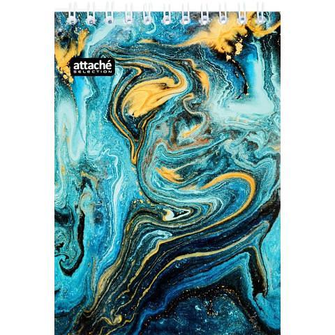 Блокнот на спирали А6, 80л., клетка, Fluid, карт. обложка+УФ-лак, бирюзовый, Attache Selection фото 1