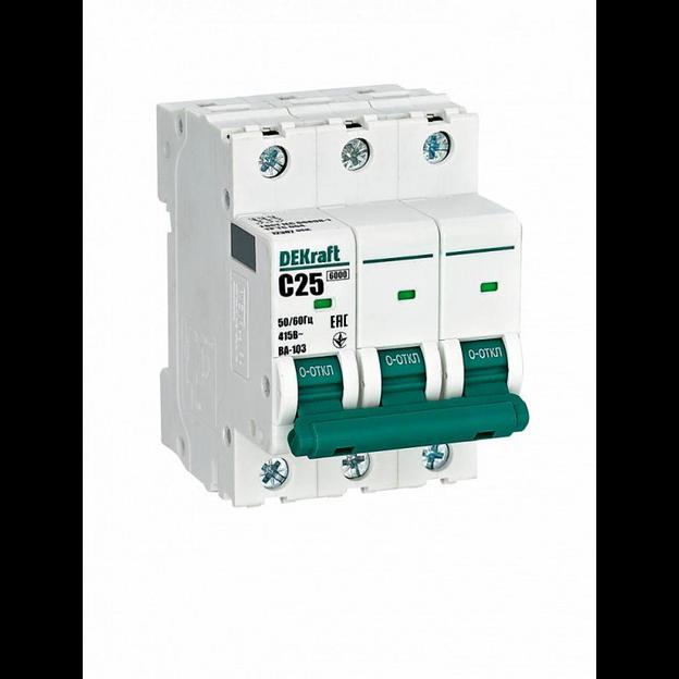 Выключатель автоматический модульный 3п C 25А 6кА ВА-103 DEKraft 12307DEK фото 1