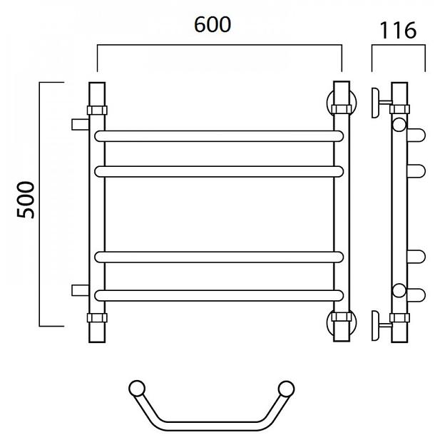 Полотенцесушитель водяной Роснерж Трапеция L108011 50x60 с боковым подключением 320 групповой фото 2