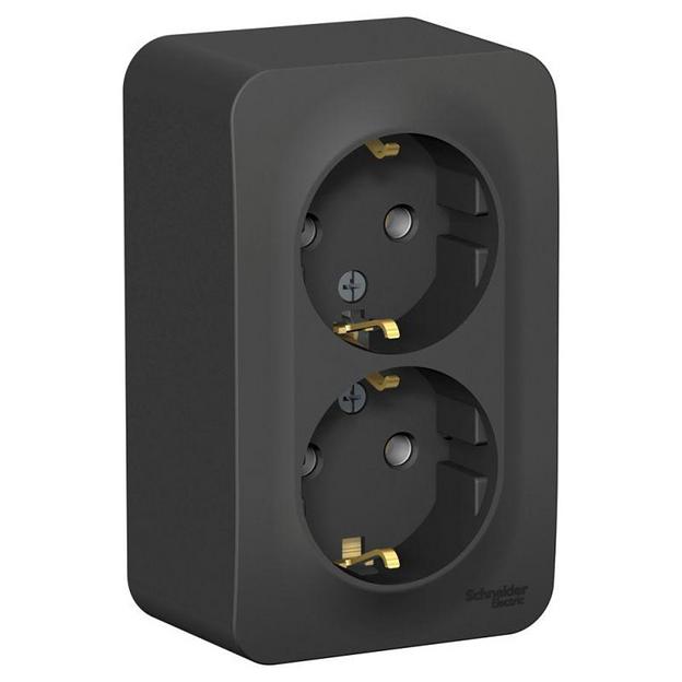 Systeme electric BLNRA010206 BLANCA О/У РОЗЕТКА двойная с заземлением без шторок, 16А, 250В, АНТРАЦИТ фото 1