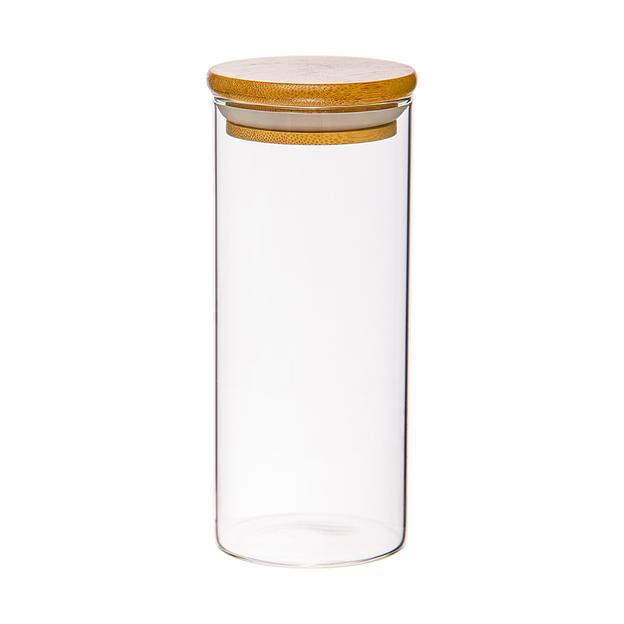 Банка с бамбук.крышкой, Д65 Ш65 В150, 450 мл, прозрачный фото 1