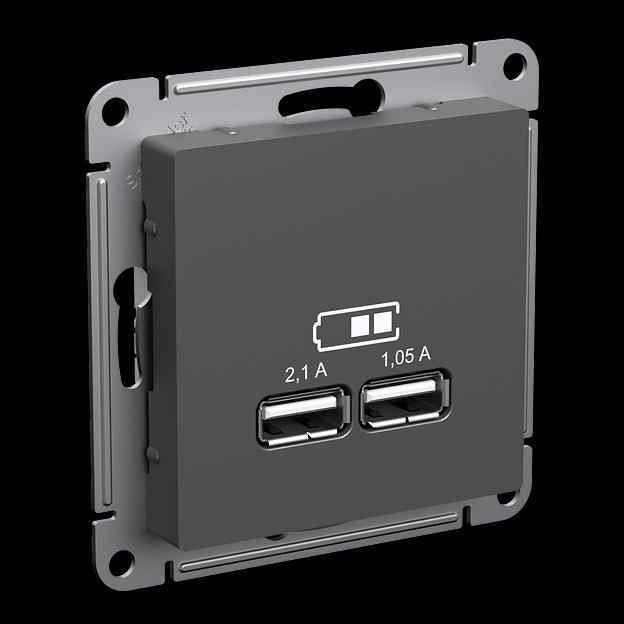 ATLASDESIGN USB РОЗЕТКА A+A, 5В/2,1 А, 2х5В/1,05 А, механизм, БАЗАЛЬТ фото 2