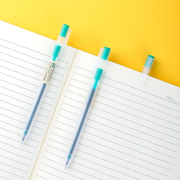 Ручка гелев. Deli A119-GN прозрачный зел. черн. линия 0.5мм фото 4