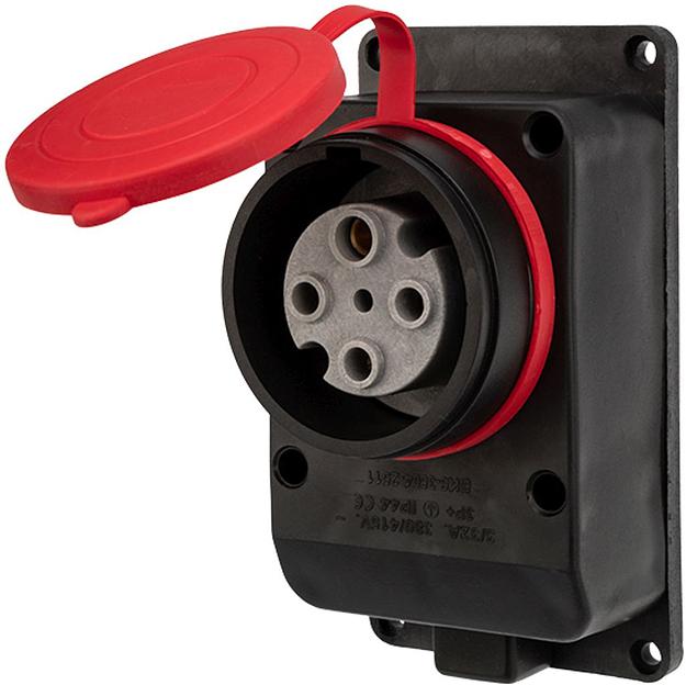 Розетка силов. Rexant 111-007 откр. зазем. крыш. IP44 черный/красный (упак.:1шт) фото 2