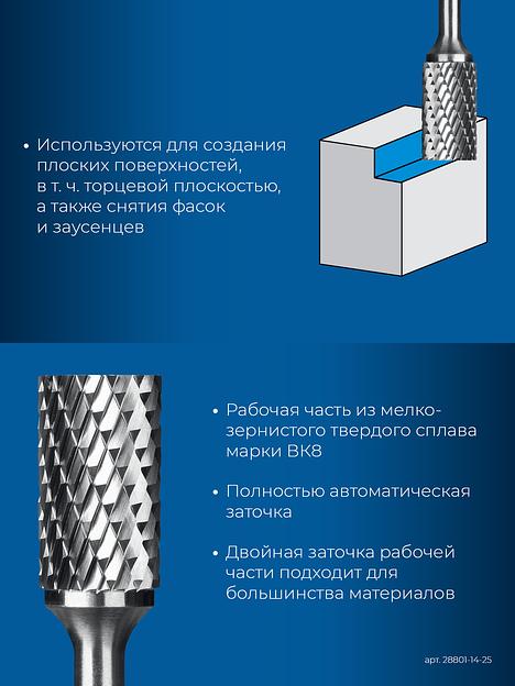 ЗУБР 14х25 мм, тип B (цилиндр с торцевыми зубьями), хв-к 6 мм, твердосплавная борфреза, ПРОФЕССИОНАЛ (28801-14-25) фото 6