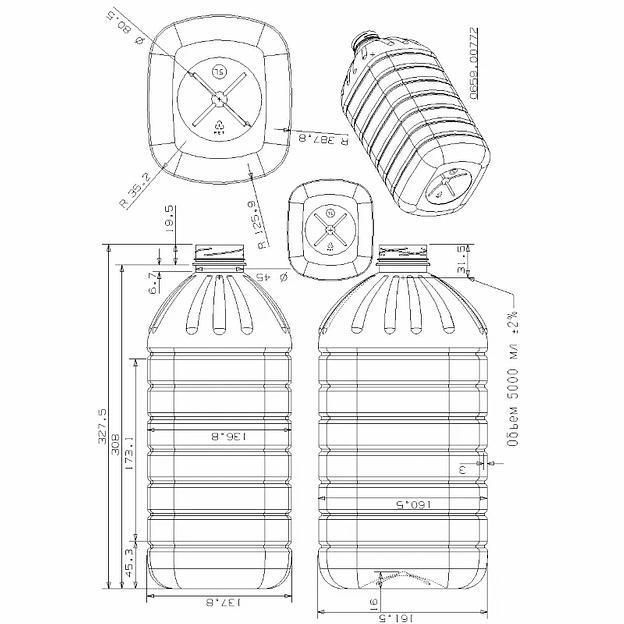 Бутылка квадратная ПЭТ 5л горло BERICAP 48 мм фото 2