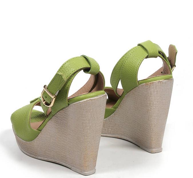 Босоножки женские из натуральной кожи на танкетке, арт.MT005 салатовый ОПТ фото 6