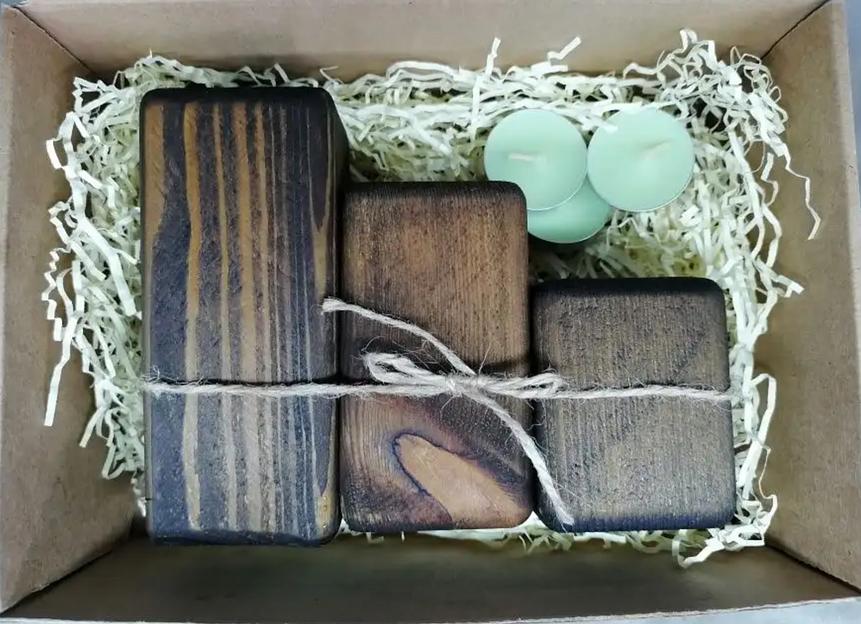 Подсвечники деревянные темные 3 шт ОПТ фото 6