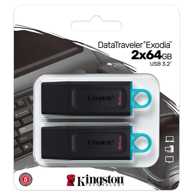 Kingston USB Drive 64GB DataTraveler Exodia USB 3.2 gen.1, черный+бирюзовый Комплект из двух флеш накопителей фото 2