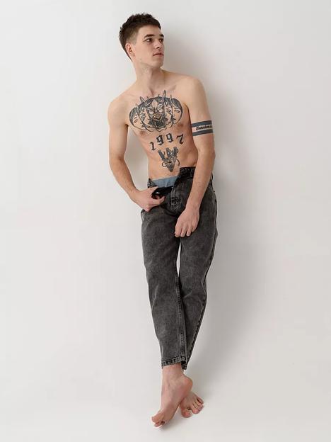 Широкие джинсы бананы мужские JEXY, тёмно-серый фото 5