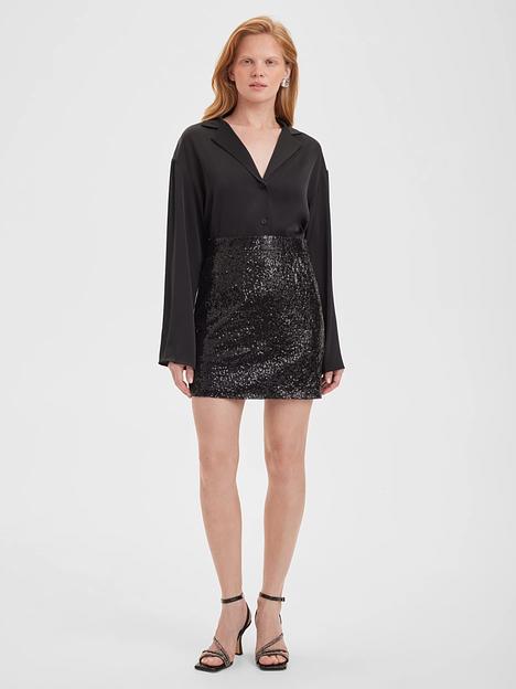 Юбка мини с пайетками, черный, опт фото 2