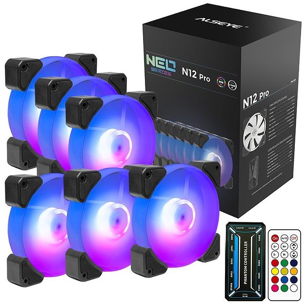 Набор из 6 вентиляторов Alseye N12 PRO, 120мм, 1300rpm, 6-pin, белый/ARGB, 41.5CFM, 24.8дБ, 10-канальный контроллер, пульт ду (N12PRO) фото 1
