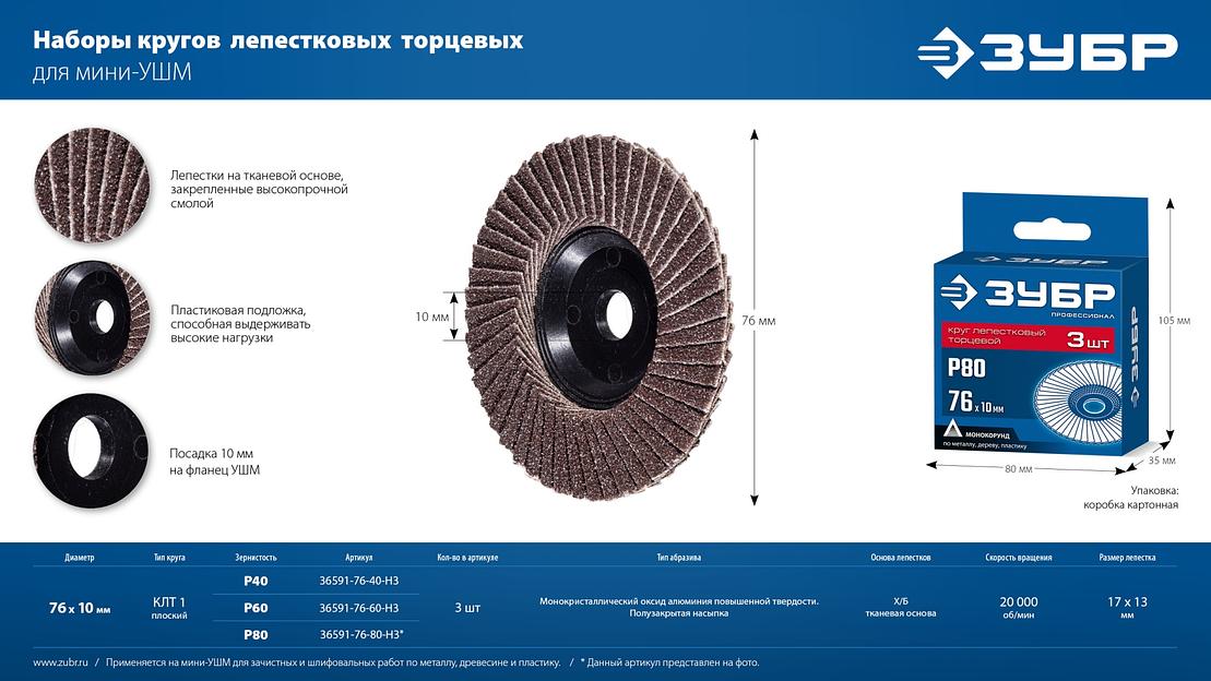 ЗУБР 76 х 10 мм, P40, 3 шт., КЛТ для мини-УШМ, Профессионал (36591-76-40-H3) фото 8