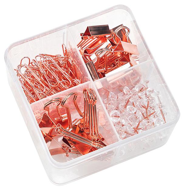 Набор мелкоофисный Deli 78551 гвоздики 50шт скрепки 100шт золотистый металл пластиковая туба фото 2