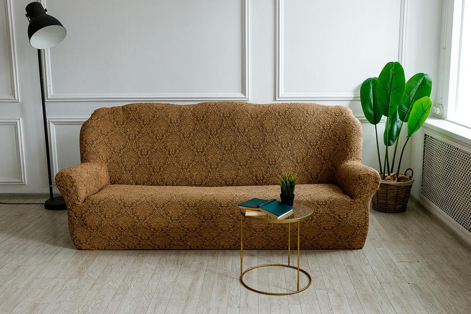 Чехол на трёхместный диван Чехлы&Пледы «Жаккард Вензель» кофе ОПТ фото 1