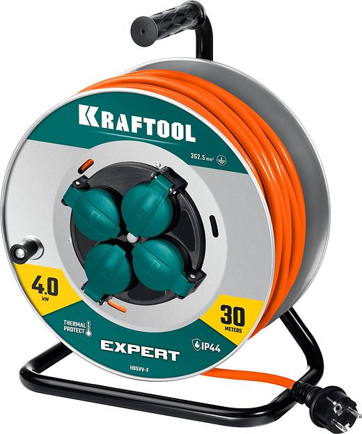 KRAFTOOL EXPERT 4.0, ПВС 3х2.5 30м 4000Вт IP44, силовой удлинитель на стальной катушке (55089-30) фото 1