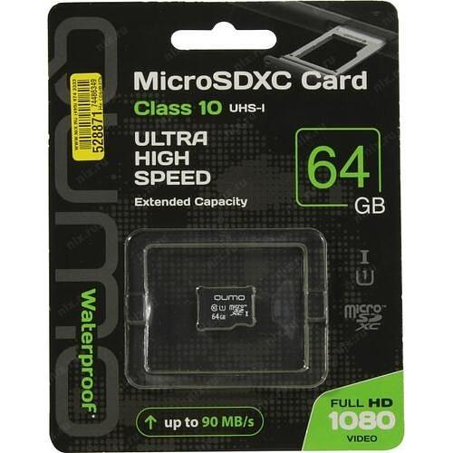 Micro SecureDigital 64Gb QUMO QM64GMICSDXC10U1NA {MicroSDXC Class 10 UHS-I} фото 1