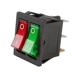 Rexant 36-2450 Выключатель клавишный 250V 15А (6с) ON-OFF красный/зеленый с подсветкой ДВОЙНОЙ фото 1