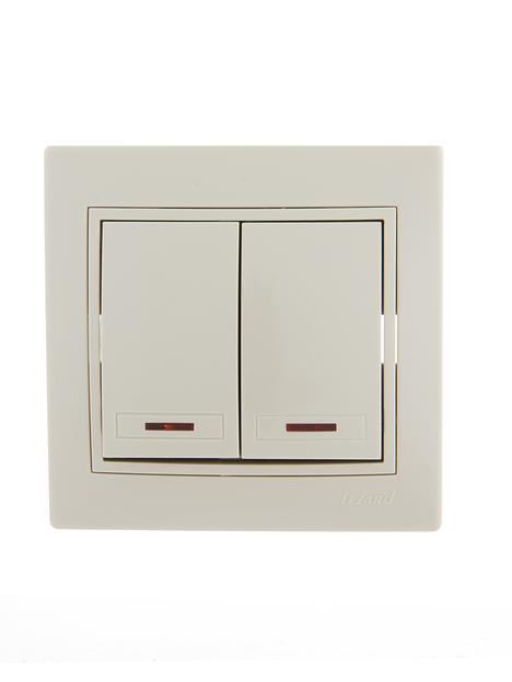 MIRA Выключатель двухклавишный с подсветкой бежевый с бежевой вставкой фото 1
